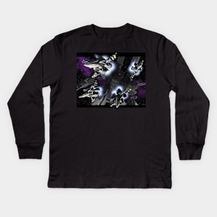 Asplenia Studios: Skull Squadron over SDF-1 Kids Long Sleeve T-Shirt